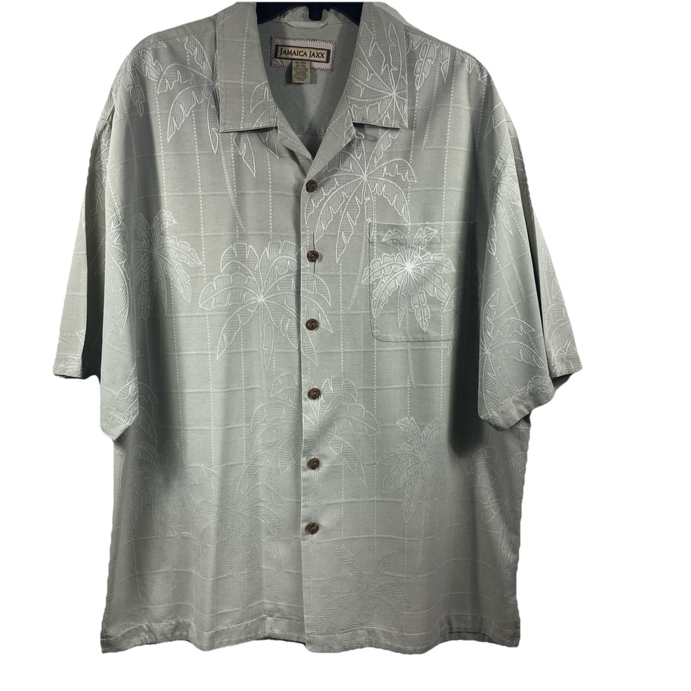 Jamaica Jazz Baby Blue Mens XL Short Sleeve Shirt 100% Silk‎ Palm Trees Hawaiian